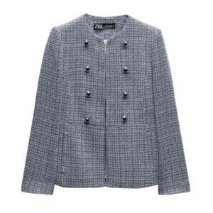 Zara Textured Round Collar Blazer